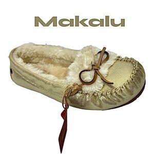Makalu Moccasins Women’s Size 8 Pewter Memory Foam Faux Fur Slip-On Shoes